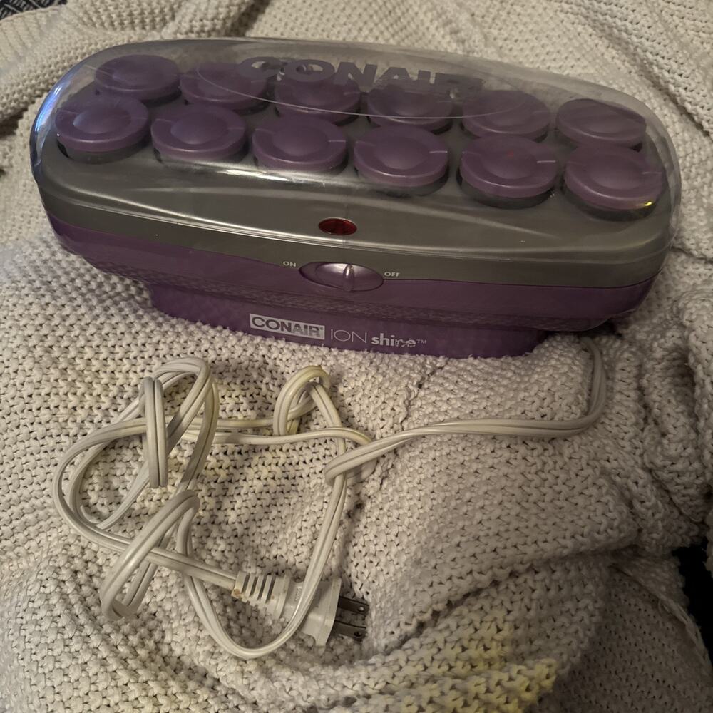 Conair Ion Shine Hot Rollers 12 Curlers Jumbo Flocked + Clips Tested & WORKS!
